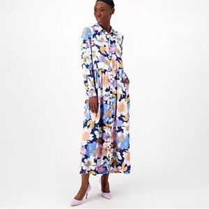 Tolani Collection Floral Maxi Shirt Dress Medium, Long Sleeve Floral Retro Print